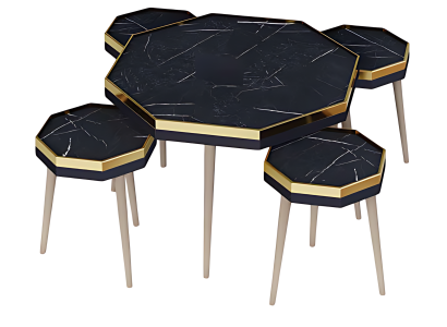 Elegantes schwarzes Wohnzimmer-Set aus Holz und Edelstahl