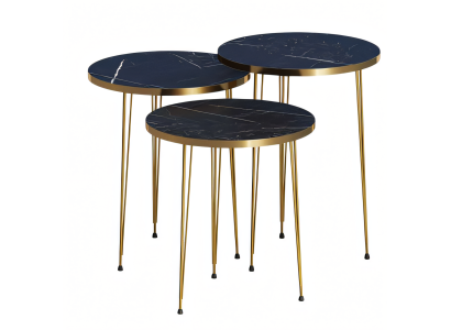 Elegantes schwarzes Couchtisch-Set aus Holz und Edelstahl