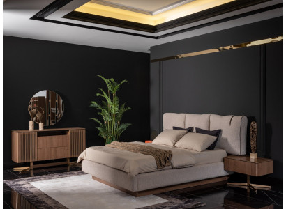 Stilvolles braunes Holz-Möbelset für Schlafzimmer mit Bett