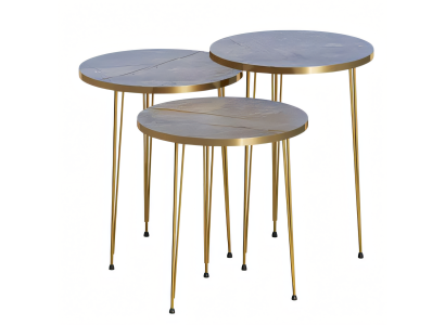 Elegantes graues Couchtisch-Set aus Holz und Edelstahl