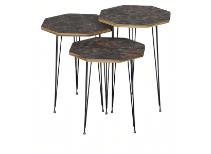 Elegantes braunes Couchtisch-Set aus Holz und Metall