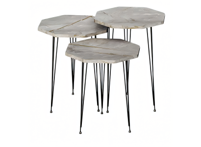 Elegantes graues Couchtisch-Set aus Holz und Metall