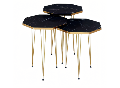 Elegantes schwarzes Couchtisch-Set aus Holz und Edelstahl