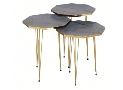 Elegantes graues Couchtisch-Set aus Holz und Edelstahl