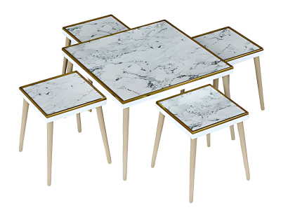 Eleganter weißer Couchtisch mit Beistelltischen aus Holz und Edelstahl