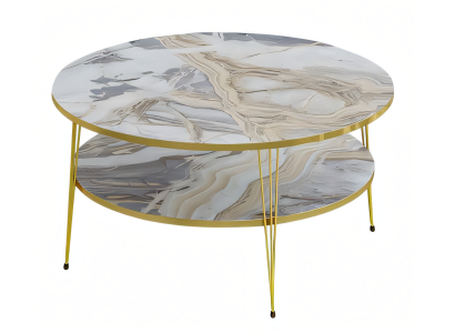 Moderner mehrfarbiger Couchtisch aus Holz und Edelstahl