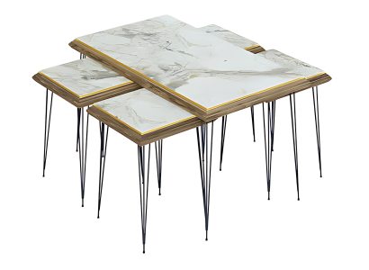 Eleganter weißer Couchtisch mit Beistelltischen aus MDF und Edelstahl