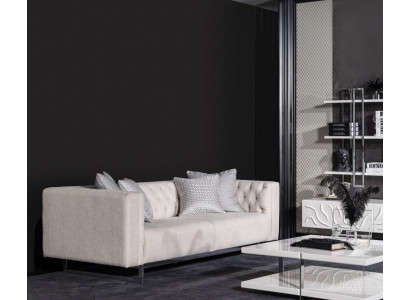 Elegantes beiges 3-Sitzer-Sofa aus Textil mit Holzrahmen