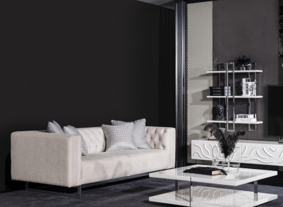 Beige Holz Textil Sofa und Couchtisch Set modern