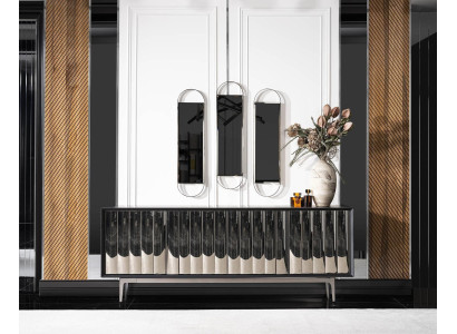 Schwarzes modernes Sideboard aus Holz und Glas