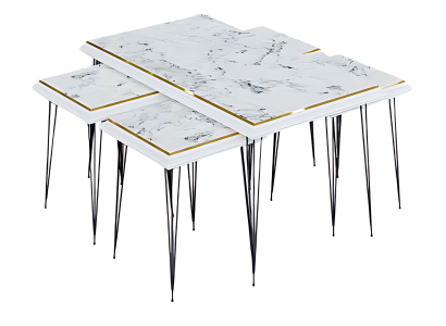 Eleganter weißer Couchtisch mit Beistelltischen aus MDF und Edelstahl