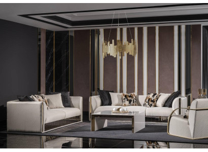 Modernes weißes Wohnzimmer Set aus Holz und Textil