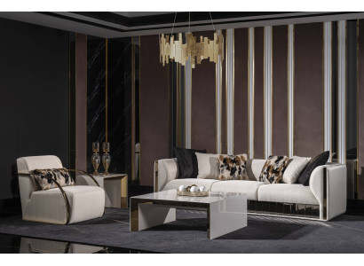 Modernes weißes Wohnzimmer Set aus Holz und Textil