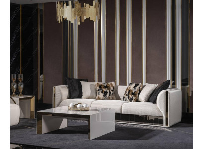 Modernes weißes Wohnzimmer Set mit 4-Sitzer-Sofa und Couchtisch