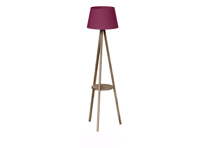 Elegante lila Holz Stehlampe mit Regal modern