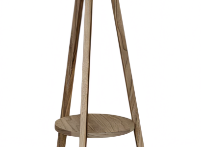 Stehlampe mit Regal aus Holz in Beige modern und stilvoll