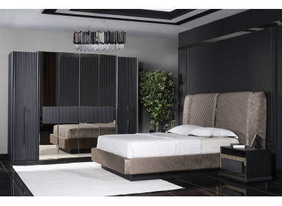 Grau Holz Schlafzimmer-Set modern mit Bett, Nachttischen