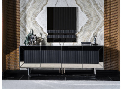 Elegantes Graues Holz Sideboard mit Spiegel im modernen Design