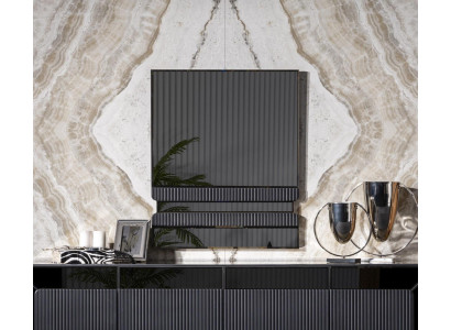 Grauer Holz- und Glasspiegel modern, eleganter Wandspiegel