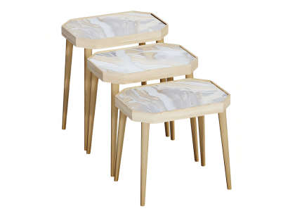 Beistelltisch Holz Beige Modern Elegant Set von drei