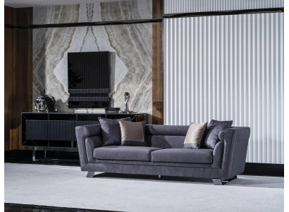 Graues Holz-Textil 3-Sitzer-Sofa modernes elegantes Wohnzimmermöbel