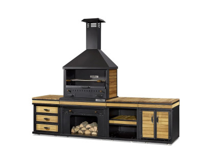 Außenküche in Schwarz aus Holz und Edelstahl modern