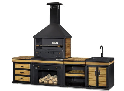 Außenküche in Schwarz Holz Edelstahl modern robust