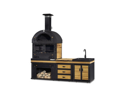 Moderne Außenküche aus Edelstahl in Schwarz