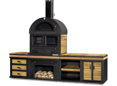 Außenküche in Schwarz aus Holz und Edelstahl elegant und modern