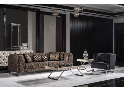 Elegantes 4-Sitzer-Sofa und Sessel aus Holz und Textil in Schwarz