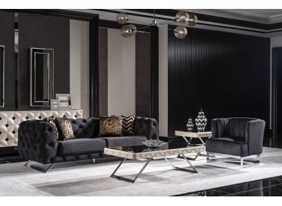 Schwarzes Holz-Textil 3-Sitzer Sofa modernes Design