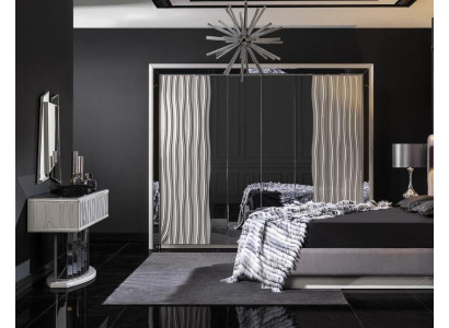 Weißer Holz-Kleiderschrank und Schminktisch mit Spiegel im klassischen