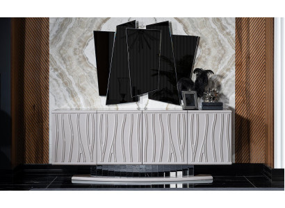 Elegantes Weißes Holz- und Glasmöbel-Set für Esszimmer mit Sideboard