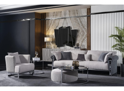 Grau Textil Sofa und Sessel Set modern Wohnzimmermöbel