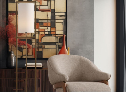 Beiger moderner Textil-Sessel aus Holz für Wohnzimmer