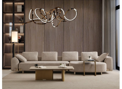 Ecksofa Beige Holz/Textil modern stilvoll