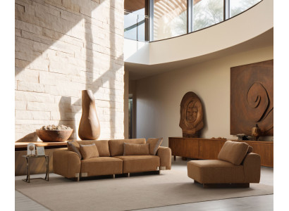 2-tlg. Wohnzimmer Set Braun Holz Textil modern elegant