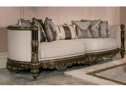 Beige 3-Sitzer Sofa aus Textil und Holz modern elegant