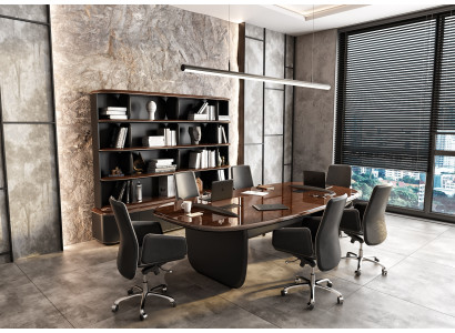 Arbeitszimmer-Set Braun aus Holz mit Konferenztisch Bücherregal