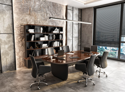 Arbeitszimmer-Set Braun aus Holz mit Konferenztisch Bücherregal