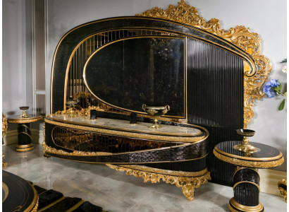 Schwarz-Goldenes Sideboard Designer Anrichte Stilvoller Holzschrank