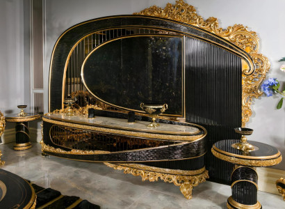 Schwarz-Goldenes Sideboard Designer Anrichte Stilvoller Holzschrank