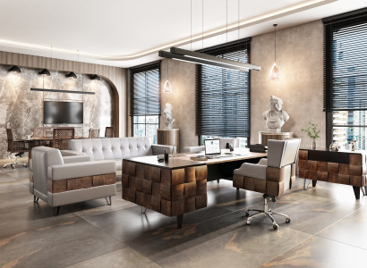 Arbeitszimmer-Set Braun Holz modern mit Schreibtisch Sideboard