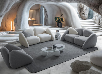Moderner grauer Wohnzimmer Set aus Textil und Holz