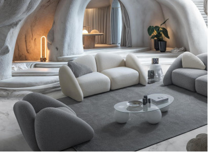 Modernes Wohnzimmer Set aus Textil in Weiß
