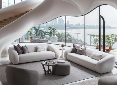 Moderner Wohnzimmer-Set 3+3+1-Sitzer Sofagarnitur mit Hocker