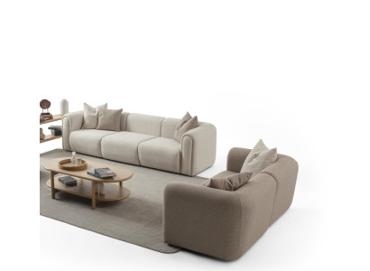 Elegantes beige Wohnzimmer Set aus Textil und Holz