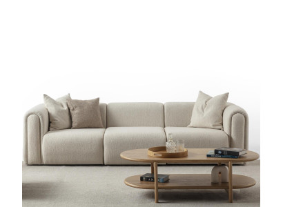 Elegantes Beiges 4-Sitzer Sofa aus Textil mit Holzrahmen