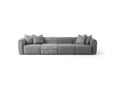 Elegantes graues Stoffsofa mit Holzrahmen für modernes Wohnzimmer
