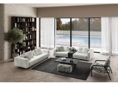 Elegantes weißes Wohnzimmer Set aus Holz und Textil